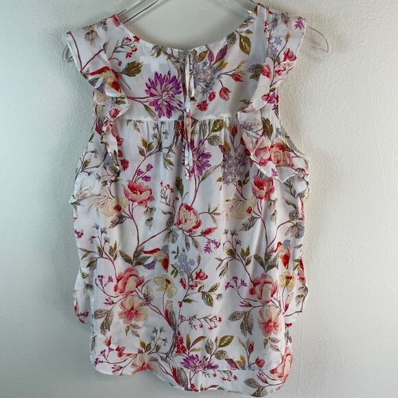 LC Lauren Conrad Floral Ruffle Trim Sleeveless Top Size Medium - Picture 11 of 12